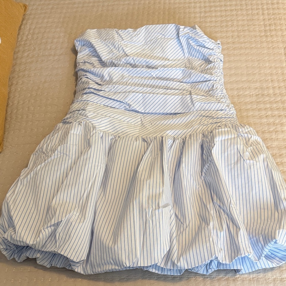WAYF Striped Light Blue Strapless Bubble Dress NWT Sz XL Fabulous! ❤️❤️ - Picture 3 of 7